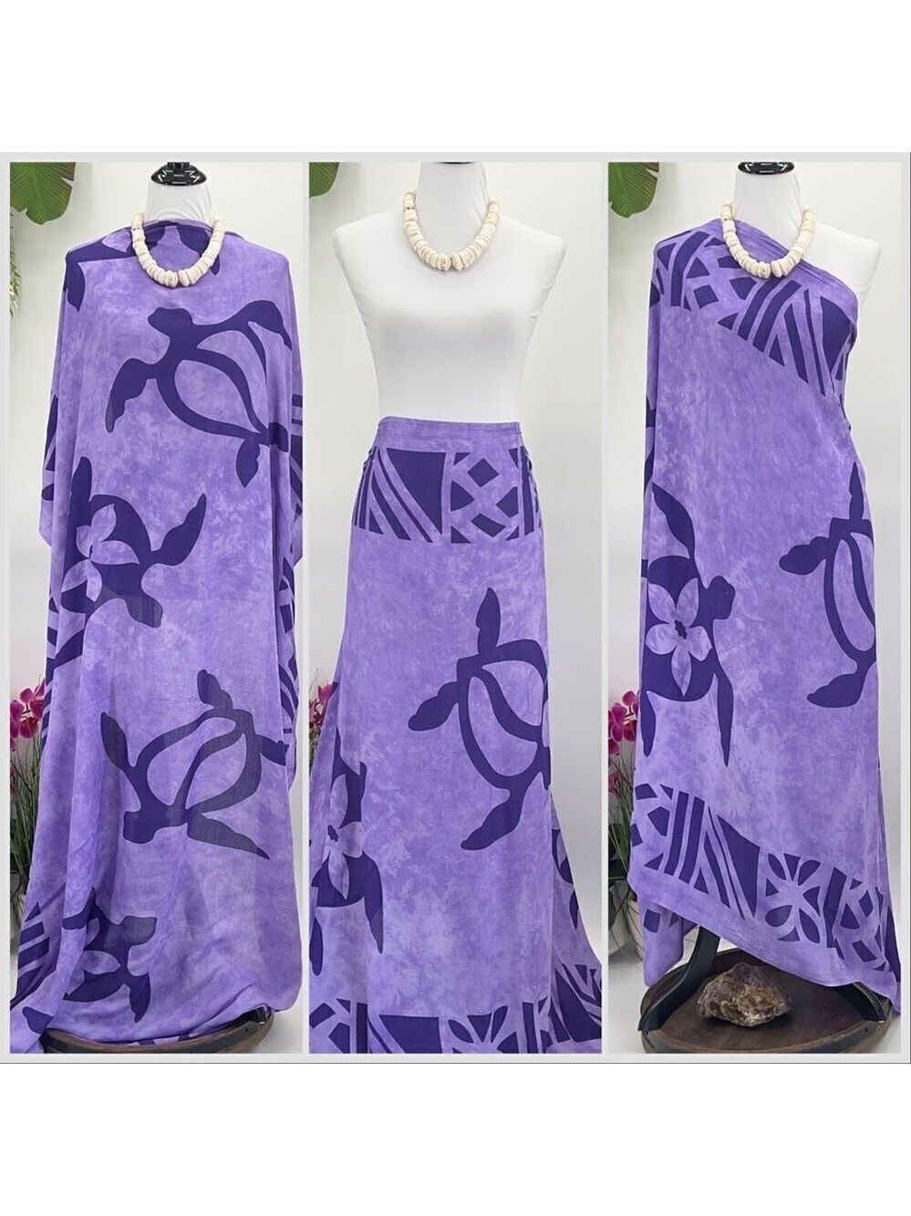 Purple Honu Tropical MAXI SARONG Kīkepa Pareo Beach Wrap Skirt